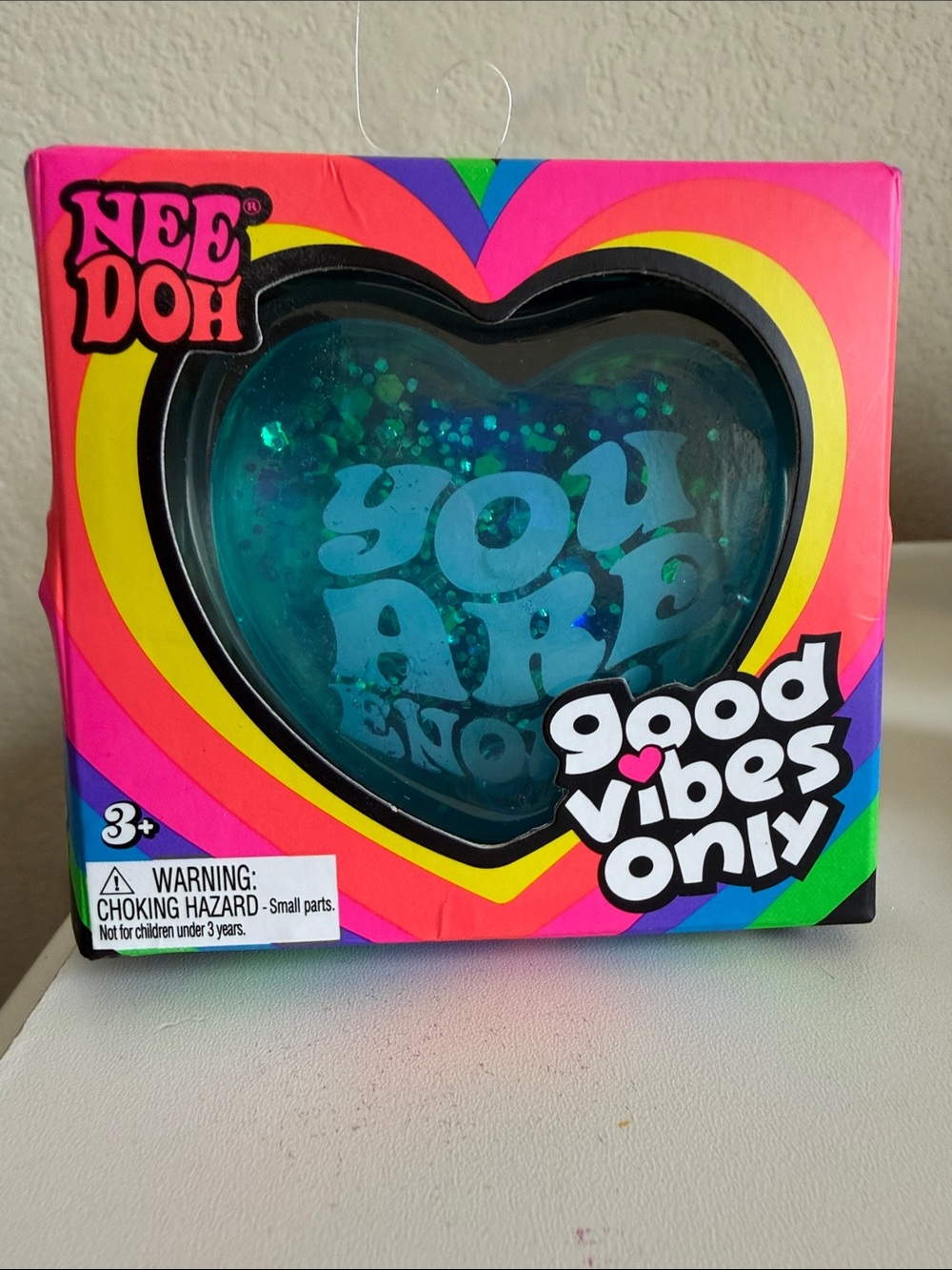 💙🩷NeeDoh “Good Vibes Only”💙 Heart Squishy!!🩷💙 - Teal Glitter